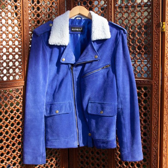 Blue Suede Moto Jacket - Picture 1 of 8